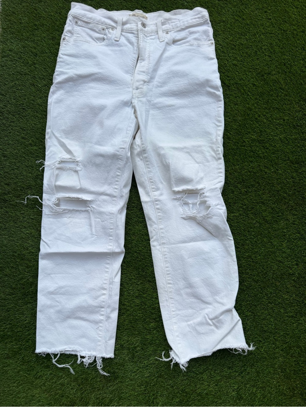 Madewell White Distressed Straight-Leg Jeans